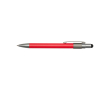 Ballpoint pen with stylus tip and rotating spinner, blue ink colour red