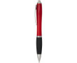 Recycled plastic click pen with soft grip and black ink colour red