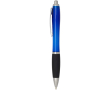 Recycled plastic click pen with soft grip and black ink colour royal blue
