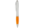 Recycled plastic click ballpoint pen with soft grip, black ink colour orange