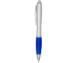 Recycled plastic click ballpoint pen with soft grip, black ink colour royal blue