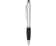 Twist-action ballpoint pen with stylus and soft grip, blue ink colour silver