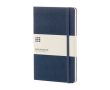 Moleskine Classic notebook with “in case of loss” notice, plain pages colour blue