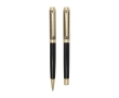Pen and rollerball set with gold-plated chrome finish, blue ink colour gold