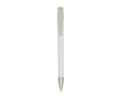 Pen with recycled plastic body and clip, blue ink colour white