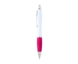Curved recycled plastic pen with grip, black ink colour pink