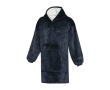Polyester flannel hooded blanket with front pocket colour dark blue