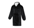 Polyester flannel hooded blanket with front pocket colour black