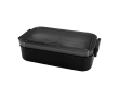 Plastic lunch box, matching cutlery, large compartment colour black