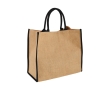 Jute tote bag with velcro closure and double handles colour black