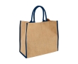 Jute tote bag with velcro closure and double handles colour blue