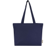 Cotton tote bag with zip and long handles 320 g/m2 colour navy-blue