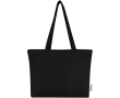 Cotton tote bag with zip and long handles 320 g/m2 colour black
