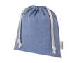 Medium recycled cotton GRS bag with drawstring closure, 150 g/m² colour blue