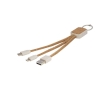 3-in-1 charging cable, cork and wheat keyring colour natural