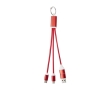 4-in-1 charging cable with keyring made of recycled aluminium colour red