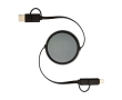 Retractable data sync cable with plastic and aluminium colour black
