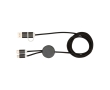 Recycled plastic and aluminium charging cable with 5-in-1 sync colour black