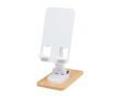 Folding phone stand, bamboo base, desktop use colour white