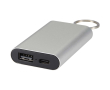 Customisable recycled aluminium power bank with keyring 2,000 mAh colour silver