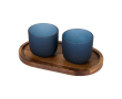 Elegant wooden tray with 2 frosted glass tumblers 200 ml colour bondi blue