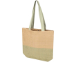 Woven straw bag with magnetic button and wide base 10L colour marbled green