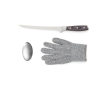 Steel knife set with glove and metal soap colour silver