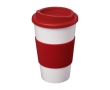 Plastic travel mug with screw lid for employees, 350 ml colour red