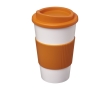 Plastic travel mug with screw lid for employees, 350 ml colour orange