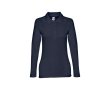 Long-sleeved cotton polo shirt for women, 210 g/m2 colour blue
