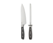 Kitchen knife set with sharpener, stainless steel colour dark brown