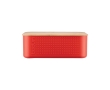 Bread basket with bamboo lid crumb grooves colour red