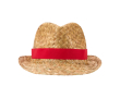Breathable natural straw hat, customisable band colour red