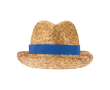 Breathable natural straw hat, customisable band colour royal blue