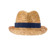 Breathable natural straw hat, customisable band colour navy-blue