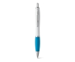 Ballpoint pen white barrel rubber grip colour light blue