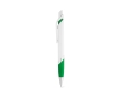 White plastic pen with coloured detail, blue ink colour green