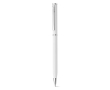 Rotatable metal ballpoint pen with blue ink colour white