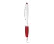Ballpoint touch pen with white barrel & blue ink colour red