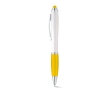 Ballpoint touch pen with white barrel & blue ink colour yellow