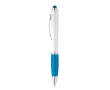 Ballpoint touch pen with white barrel & blue ink colour light blue