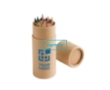 Round cardboard cylinder 12 coloured pencils colour brown
