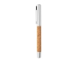 Recycled stainless steel and cork rollerball with clip, blue ink colour natural