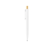Recycled plastic ballpoint pen with bamboo push button, blue ink colour white
