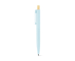 Recycled plastic ballpoint pen with bamboo push button, blue ink colour pastel blue