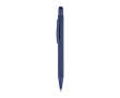 Recycled aluminium pen with stylus tip and rubber finish, blue ink colour blue