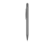 Recycled aluminium pen with stylus tip and rubber finish, blue ink colour grey