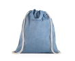 Recycled cotton drawstring bag with handles, 140 g/m2 colour blue