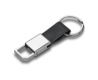 Metal keyring with faux leather lobster clasp colour black
