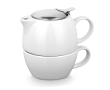 Teapot set with top pot and bottom cup, ceramic, 440 ml, Duet colour white